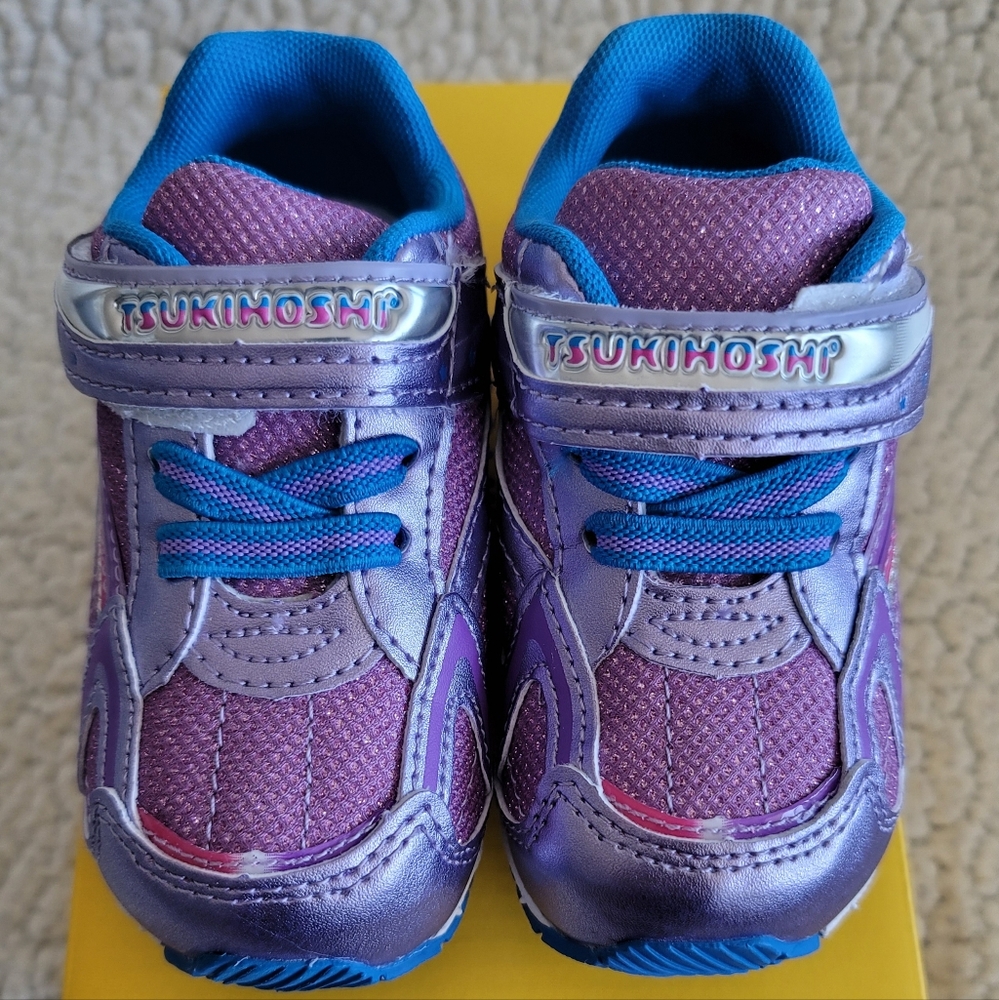 Tsukihoshi baby shoes! Size 7.5 New in box! Baby Glitz Purple/ Royal!
